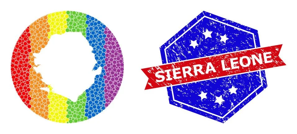 Rainbow Colored Pixel Map of Sierra Leone Collage with Subtracted Space for Stock Illustration