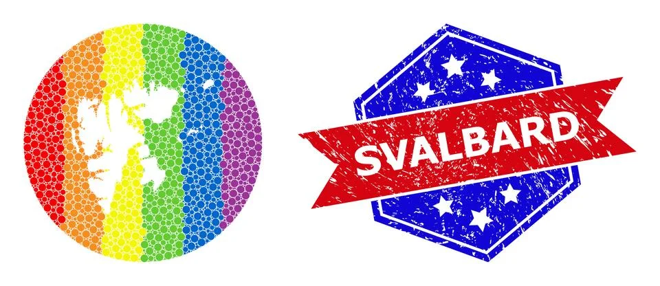 Rainbow Colored Pixel Map of Svalbard Islands Collage with Empty Space for LGBTQ Stock Illustration