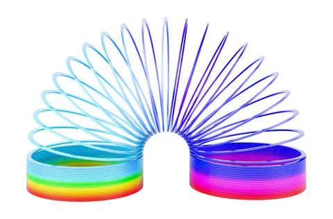 Rainbow colored plastic, helical spring toy. 3D rendering Stock Illustration