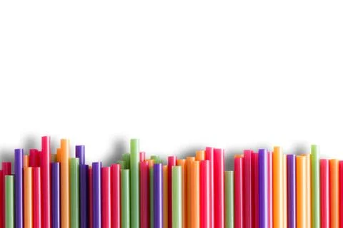 Rainbow colored plastic straws background pattern Stock Photos