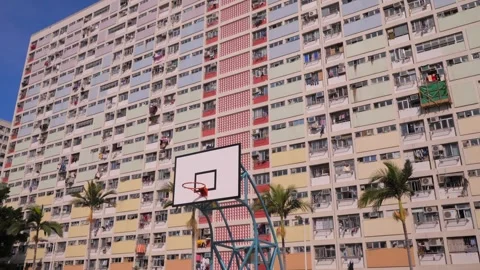 Rainbow Colored Public Housing Residential Towers Exterior Video stock 337513480