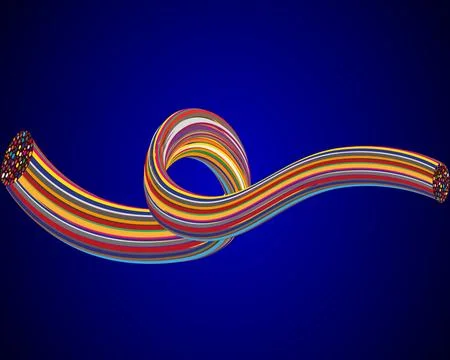 A rainbow colored ribbon on a blue background, Abstract electricity  wire Stock Illustration