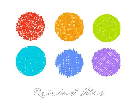 Rainbow colored scribble circles on white background. Illustrazione stock
