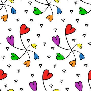 Rainbow colored seamless pattern. Hand drawn doodle hearts shapes childish Stock Illustration