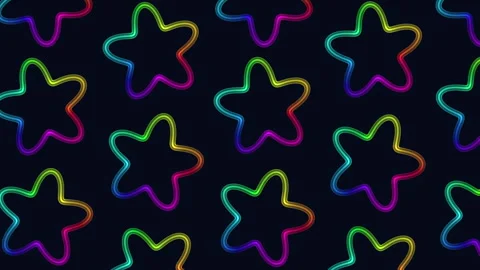 Rainbow-colored star pattern floats in circular formation on black background. Vídeos de archivo 303534142