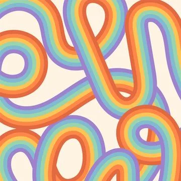 Rainbow colored stripes background. Abstract vector hand drawn cover for social Stock Illustration