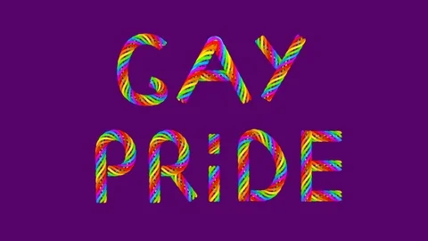 Rainbow colored text gay pride on purple background seamless looped 3D animation Stock Footage 106031164