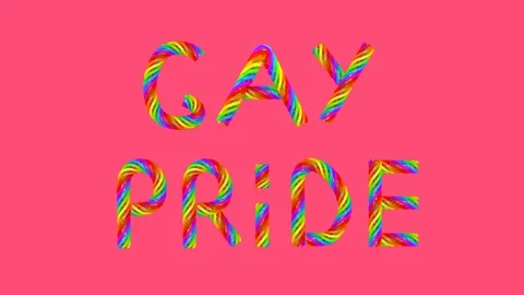 Rainbow colored text gay pride on pink background looped 3D animation Stock Footage 132735369