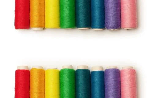 Rainbow colored threads set isolated over white background Stock Photos