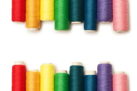 Rainbow colored threads set isolated over white background Stock Photos