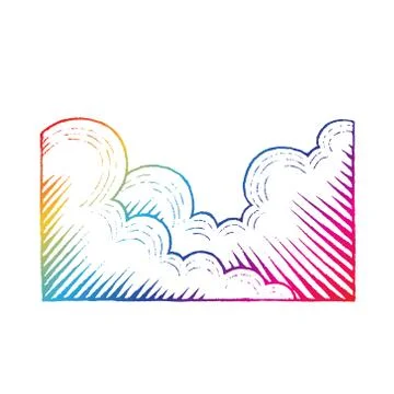 Rainbow Colored Vectorized Ink Sketch of Clouds Illustration Stock Illustration