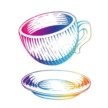 Rainbow Colored Vectorized Ink Sketch of Coffee Cup Illustration Stock Illustration