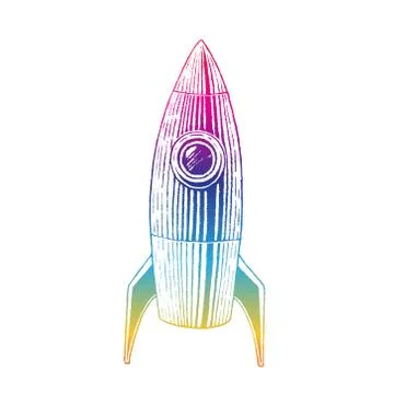 Rainbow Colored Vectorized Ink Sketch of Rocket Illustration Stock Illustration