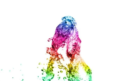 Rainbow colored water splash isolated on  white background Stock Photos