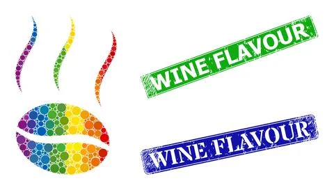 Rainbow colorful gradient circle collage coffee vapor, and Wine Flavour rubbe Stock Illustration
