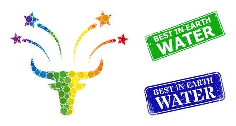 Rainbow colorful gradient rounded dot mosaic bull fireworks, and Best in Eart Stock Illustration