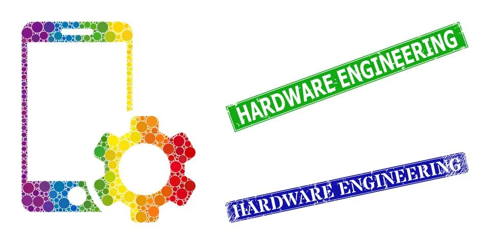 Rainbow colorful gradiented round dot mosaic smartphone repair gear, and Hard Stock Illustration