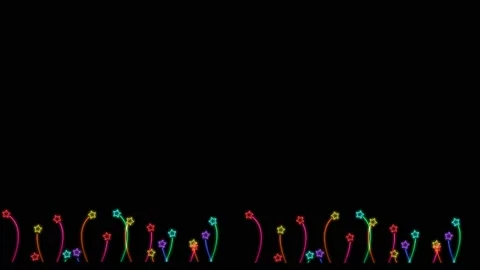 Rainbow colorful tiny flowers star dancing on black screen Video stock 143127257