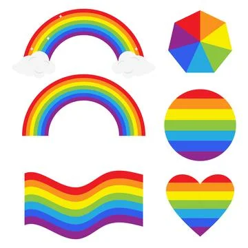 Rainbow colorful vector shapes set flag heart circle umbrella pride lgbt Ilustración de archivo