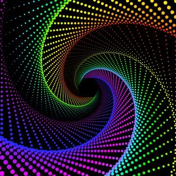 Rainbow colors dot spiral vortex abstract art on black background Иллюстрация