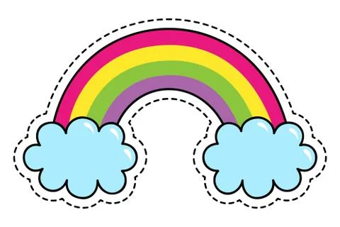 Rainbow colors fantasy patch cute cartoon summer symbol with sky isolated on 스톡 일러스트
