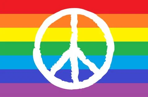 Rainbow colors flag with white peace sign Stock Illustration