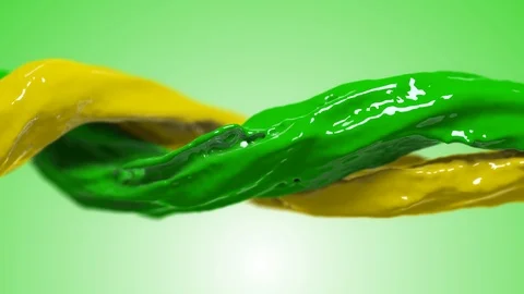 Rainbow colors, fluid simulation. spilled paint. color yellow green. Video stock 125904353