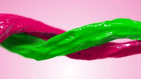 Rainbow colors, fluid simulation. spilled paint. color pink green Stock Footage 125904378