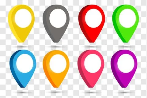 Rainbow colors glossy 3D vector map point markers Stock Illustration