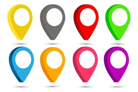 Rainbow colors glossy 3D vector map point markers Stock Illustration