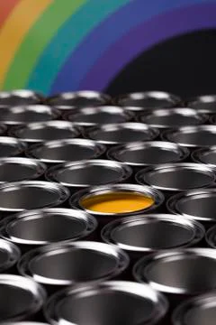 Rainbow colors, Open cans of paint Free Stock Photos