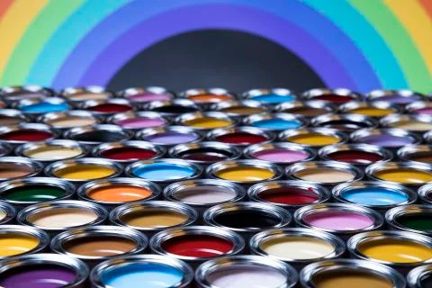 Rainbow colors, Open cans of paint Free Stock Photos