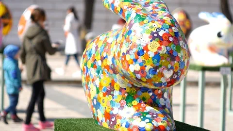 Rainbow colors painted Happy Easter rabbit Video stock 88676851