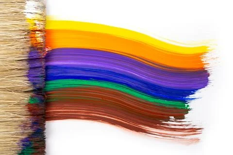 Rainbow colors in shape of a flag painted with a single brush stroke, isola.. Stock Photos