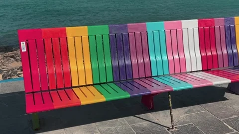 Rainbow coloured bench Stock Footage 221427120