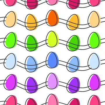 Rainbow coloured easter eggs seamless pattern template. Simple outline hand d Illustrazione stock