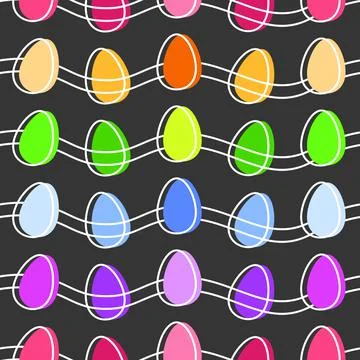 Rainbow coloured easter eggs seamless pattern template. Simple outline hand d Stock Illustration