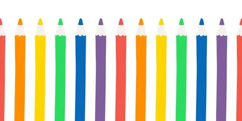 Rainbow coloured pencils seamless border Stock Illustration