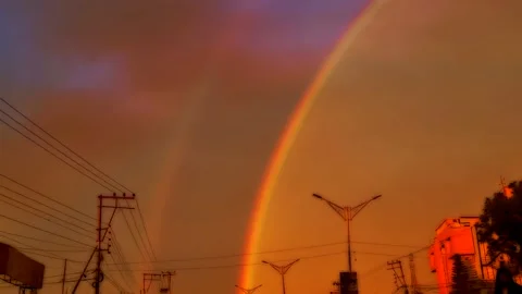 Rainbow colourful on sky neat Vidéo 219457474