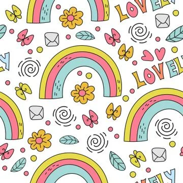RAINBOW Comic Cartoon Holiday Seamless Pattern Illustration 库存插图