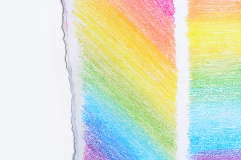Rainbow crayon painted, texture on torn paper. Simple gradient Foto stock