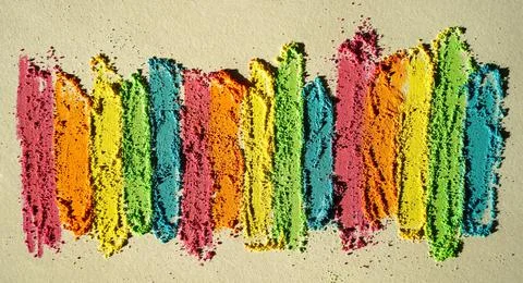 Rainbow creative background of lines drawn with multi-colored crayons. Stock Photos