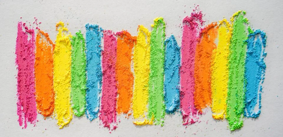 Rainbow creative background of lines drawn with multi-colored crayons. Stock-Fotos