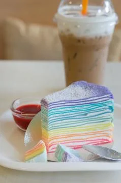 Rainbow crepe cake 스톡 사진