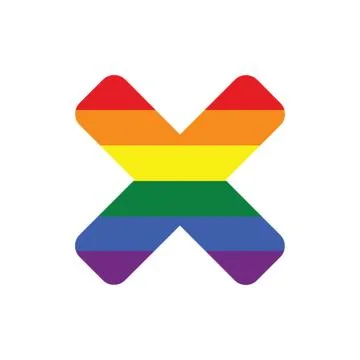 Rainbow cross mark icon isolated on white background. Tick symbol in six rain イラスト素材