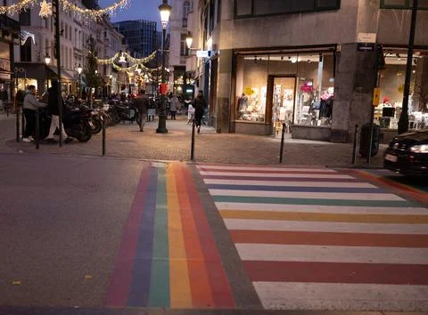 Rainbow Crosswalk Being Painted Stock Photos