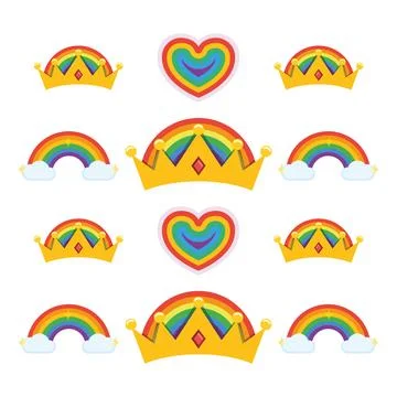 Rainbow Crowns and Hearts. Vector Stock Illustration