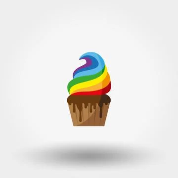 Rainbow Cupcake. Flat Stock Illustration