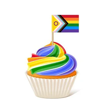 Rainbow cupcake with LGBTQ Progress Pride Flag Stock Illustration