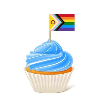 Rainbow cupcake with LGBTQ Progress Pride Flag Stock Illustration